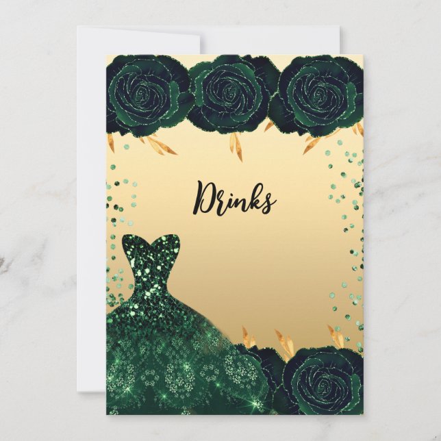 Gröna guldrosor blommor drycker dryck kort (Framsida)