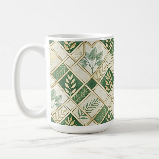 GRÖNA & GYLLENE IRLÄNDSKA KVISTAR & RANKOR KAFFEMUGG (Vänster)