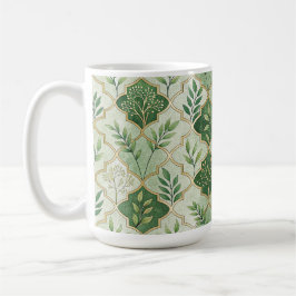 GRÖNA & GYLLENE IRLÄNDSKA KVISTAR & RANKOR KAFFEMUGG