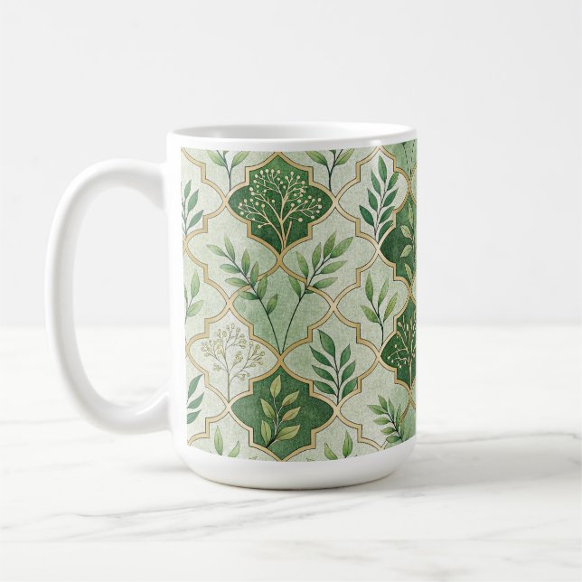 GRÖNA & GYLLENE IRLÄNDSKA KVISTAR & RANKOR KAFFEMUGG (Vänster)