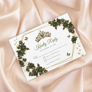 Gröna Gyllene Rosor Tiara Fjärilar Quinceañera OSA Kort