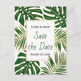 Gröna, gyllene tropiska blad bröllop Save the Date Meddelande Vykort