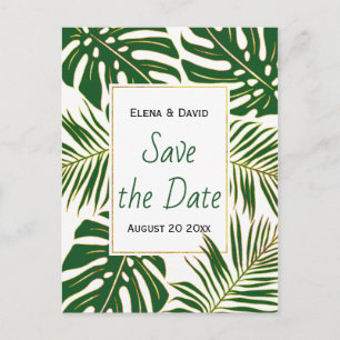 Gröna, gyllene tropiska blad bröllop Save the Date Meddelande Vykort
