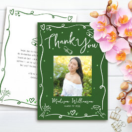 Gröna Handritade Klotter Foto Examen Särpräglad Tack Kort