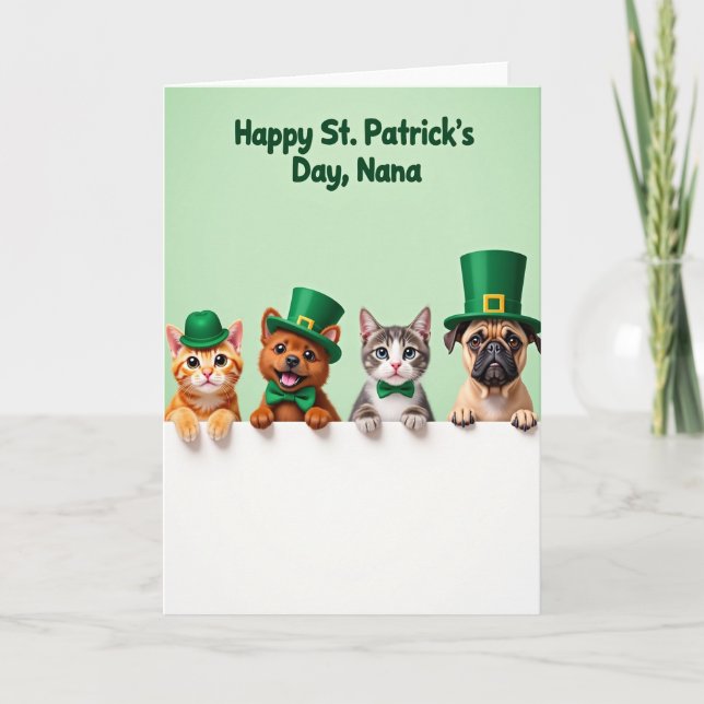 Gröna Hattar Husdjur St Patricks Day-kort Kort (Framsida)