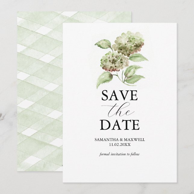 Gröna Hortensia Bröllop Save The Dates Spara Datumet (Fram/baksida)