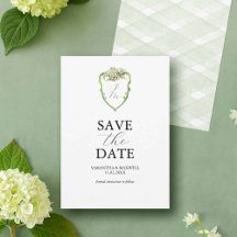 Gröna Hortensia Bröllopsmonogram Rädda Datum-kort