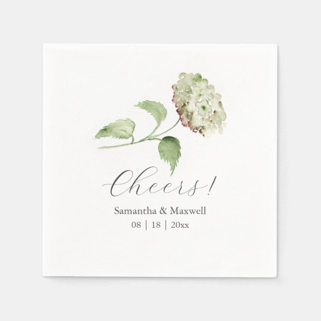 Gröna Hydrangea Bröllopsservetter Pappersservett (Framsidan)