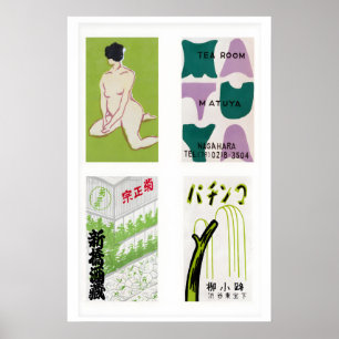 Gröna japanska tändsticksförpackningsetiketter Gri Poster
