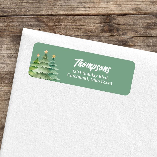 Gröna julgranar Anpassad returadress  Etikett (Green Christmas tree holiday return address labels. )