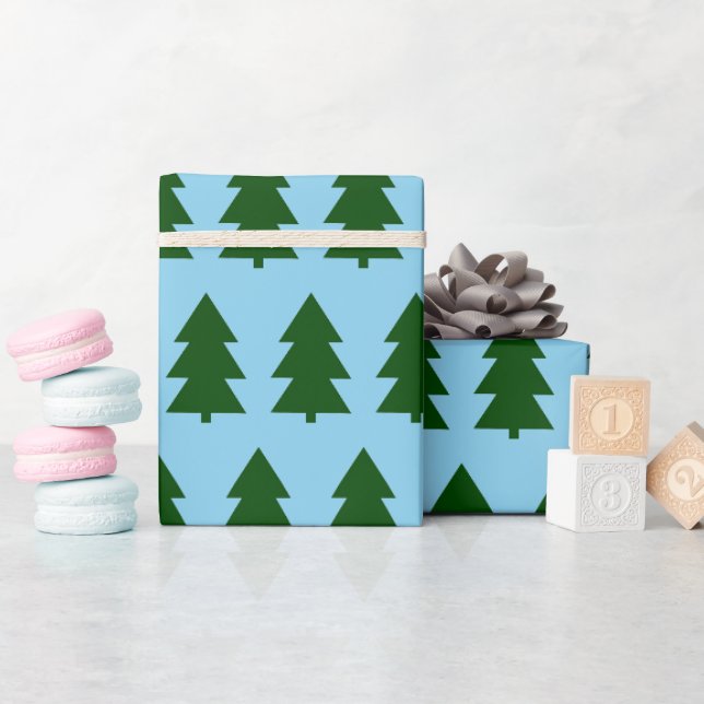 Gröna julgranar Blått inslagspapper Presentpapper (Baby Shower)