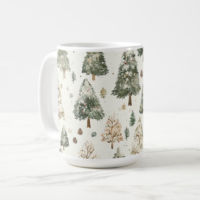 Gröna julgranar i krämfärg  kaffemugg (Framsida vänster)
