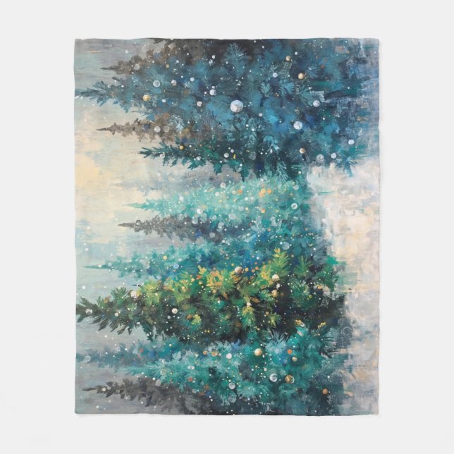 Gröna julgranar vinter skog fleecefilt (Framsidan)