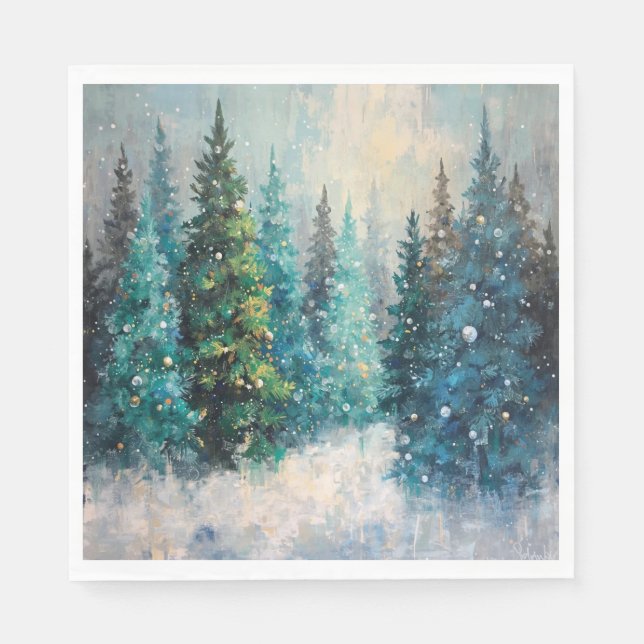 Gröna julgranar vinter skog pappersservett (Framsidan)