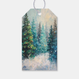 Gröna julgranar vinter skog presentetikett