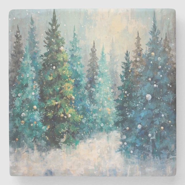 Gröna julgranar Vinter skog Stenunderlägg (Framsidan)