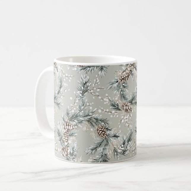 Gröna julgranskransar tallkottar kaffemugg (Framsida vänster)
