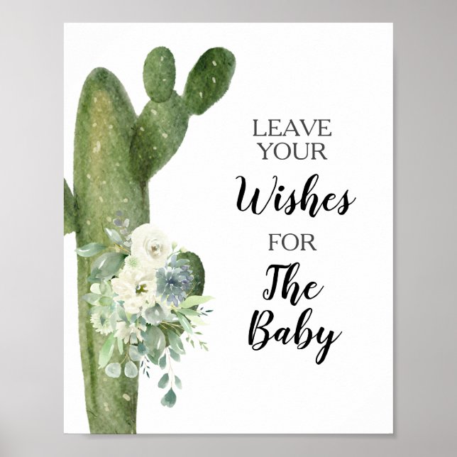 Gröna kaktus önskningar för baby shower för babysk poster (Framsidan)
