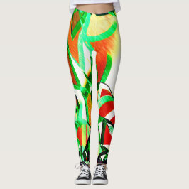 Gröna kanter på korall, droppbild leggings