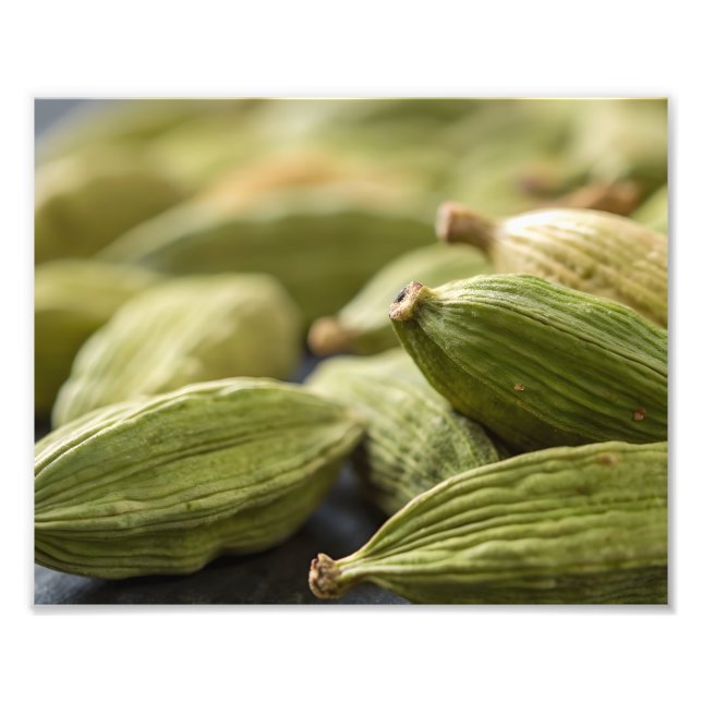 Gröna Kardemummakapslar Makrozoom Aromatisk Krydda Fototryck (Framsidan)