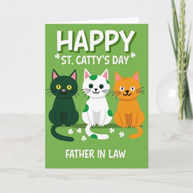 Gröna Katt Shamrocks Svärfar Kort (Framsida)