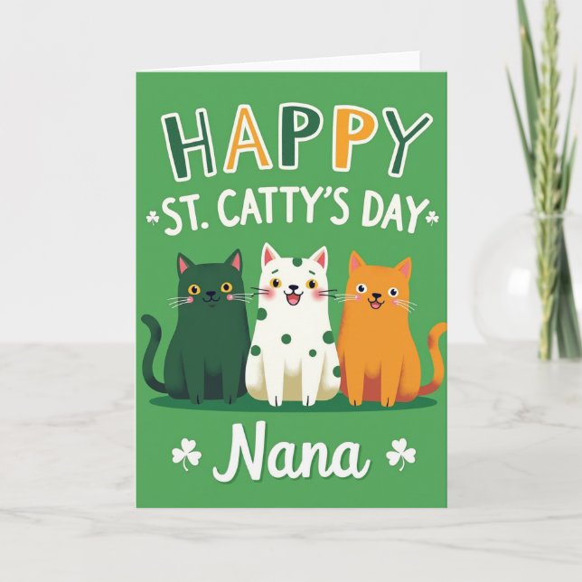 Gröna Katter Glad Dag Kort (Framsida)
