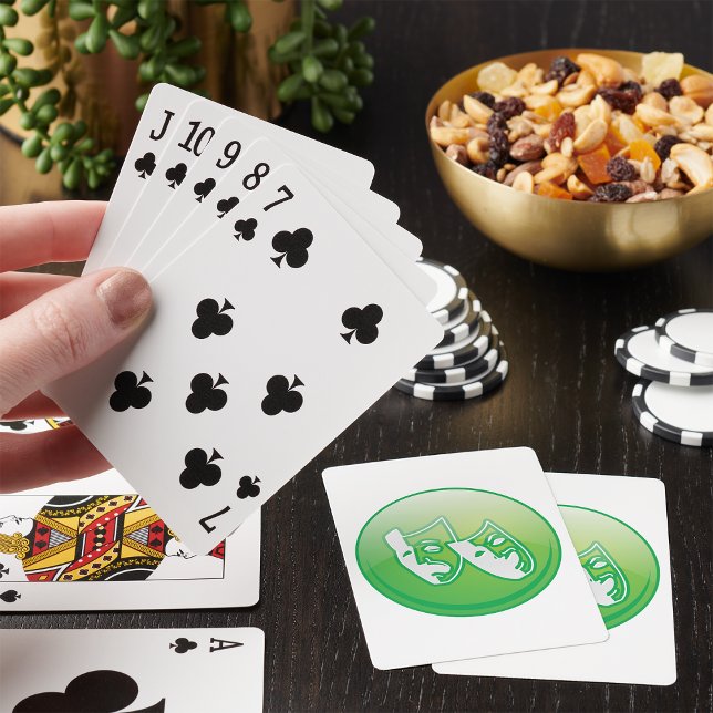 Gröna komedi- och tragedidramamasker casinokort (Skapare uppladdad)