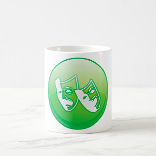 Gröna komedi- och tragedidramamasker kaffemugg