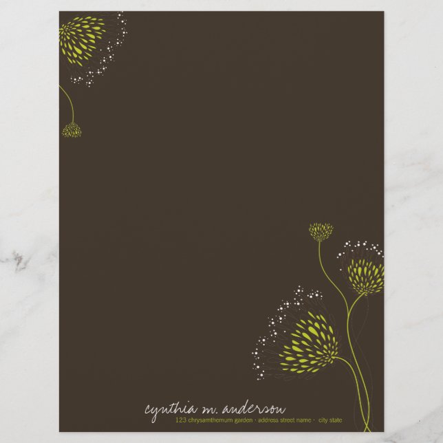 Gröna Krysantemum Blommor Elegant Chic Blommig Brevhuvud (Framsida)