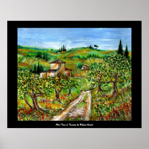 Gröna kullar och olivträd Tuscan landskap Poster