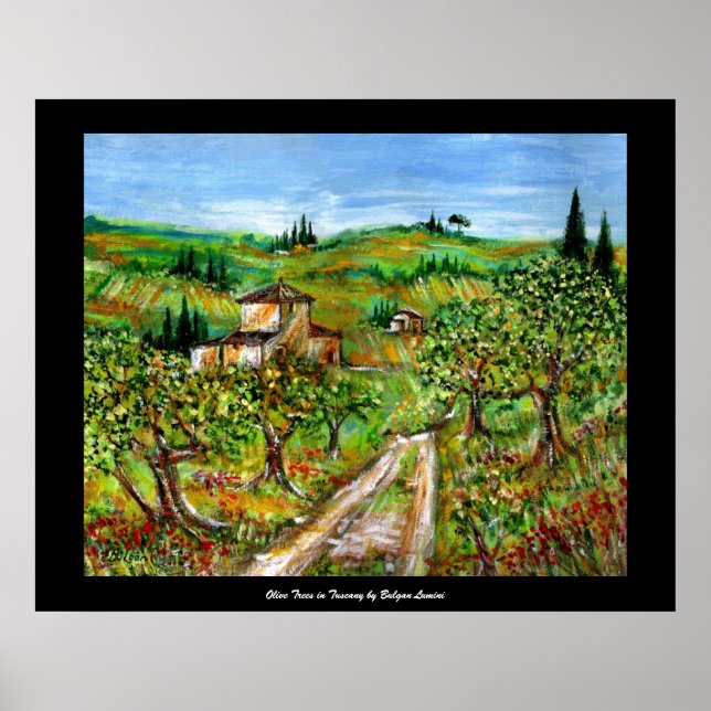 Gröna kullar och olivträd Tuscan landskap Poster (Framsidan)