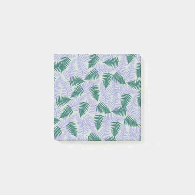 Gröna lila ormbunksblad Retro 70-tals blomster mön Post-it Block (Framsida)