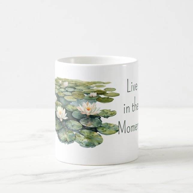 Gröna lily pad lotusblommor kaffemugg (Center)