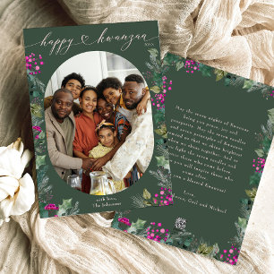Gröna & ljusa rosa botaniska växter Glad Kwanzaa F Julkort