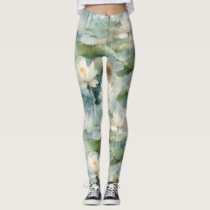 Gröna Lotusblommor Serenitet Leggings