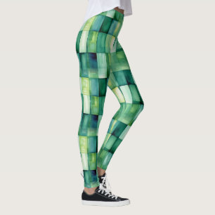 Gröna målade fyrkanter leggings