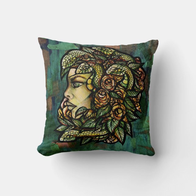 Gröna Medusa Ormar Rose Gorgon Kudde (Framsida)