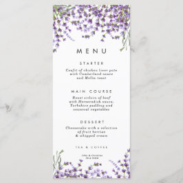 Gröna menykort för lavender blommigt bröllop meny