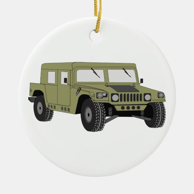 Gröna militära Humvee Julgransprydnad Keramik (Framsidan)