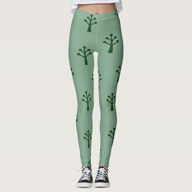 Gröna minimalistiska träd  leggings (Framsida)
