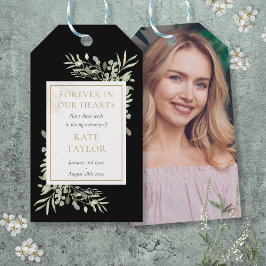Gröna minnesfröpaket med foto presentetikett