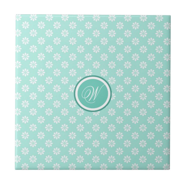 Gröna Mint Tusenskönor Monogram Kakelplatta (Framsidan)