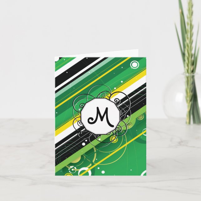 Gröna Modern-Retro randar för vår med monogramen Anteckningskort (Framsida)