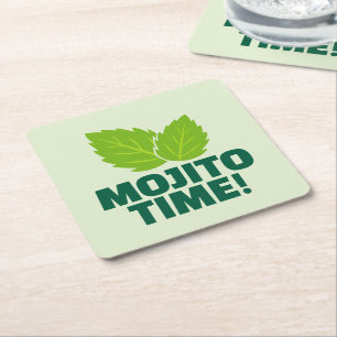 Gröna mojito cocktailparty-coasters med citat underlägg papper kvadrat