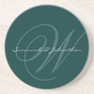 Gröna Monogram Bröllopsjubileum Coasters Underlägg Sandsten