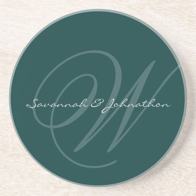 Gröna Monogram Bröllopsjubileum Coasters Underlägg Sandsten (Framsidan)