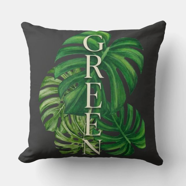 Gröna Monstera blad Kudde (Framsida)