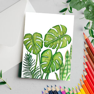 Gröna Monstera blad Ritning Färgpenna Vykort