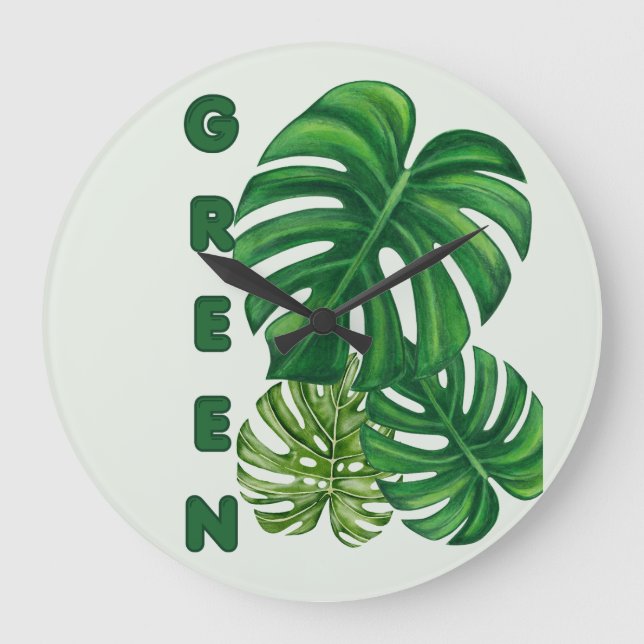 Gröna Monstera blad Stor Klocka (Framsida)