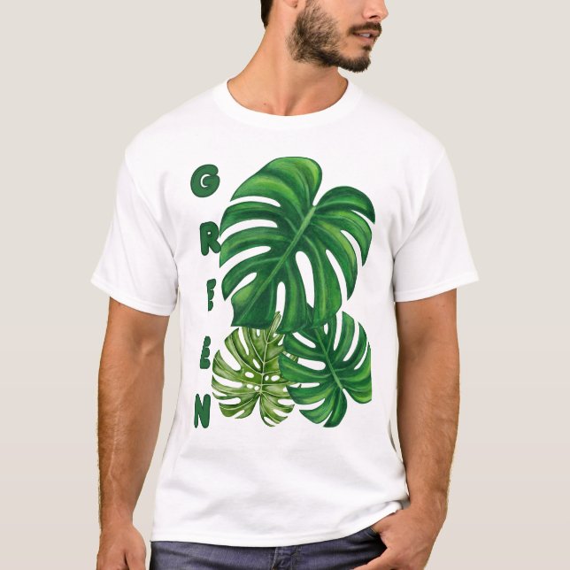 Gröna Monstera blad T Shirt (Framsida)